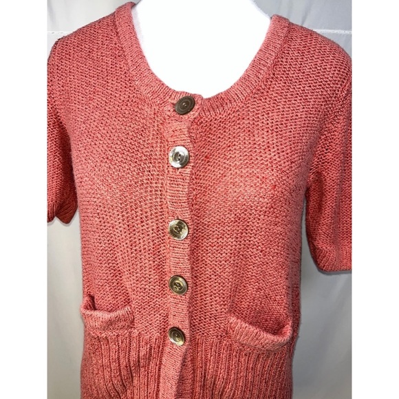 J. Jill Button Knit Cardigan Sweater Cotton Blend Pockets Ribbed Size XS Pink - Picture 7 of 9